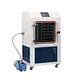 Right perspective view of a laboratory freeze dryer with an integrated square drying chamber and blue ventilation panels.